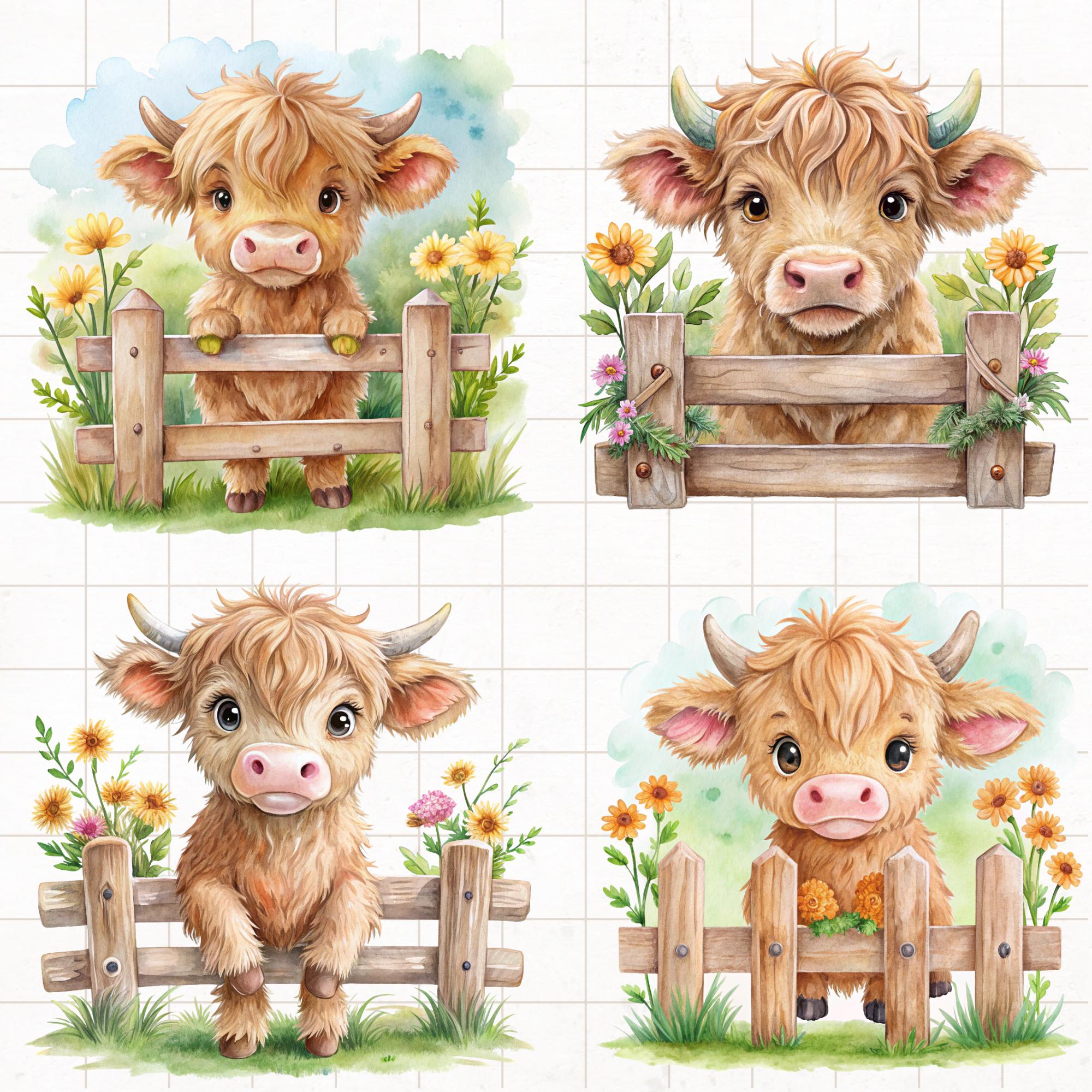 Watercolor Baby Highland Cow Clipart Bundle (PNG, JPG) - Etsy