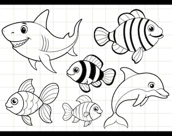 Pacote de peixes SVG e PNG, arquivos de corte de rabiscos de peixes Cricut, download digital