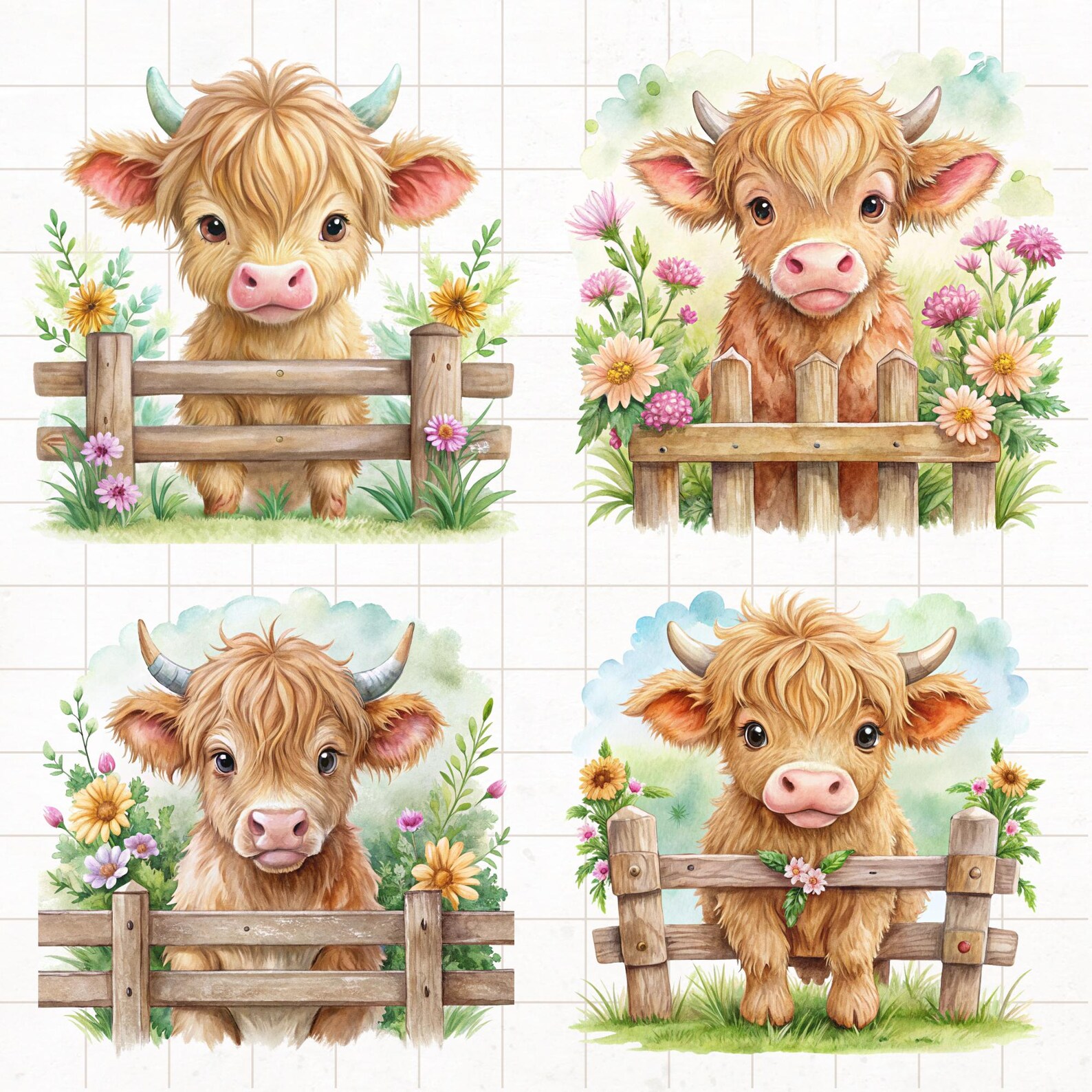 Watercolor Baby Highland Cow Clipart Bundle (PNG, JPG) - Etsy