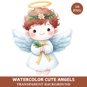 Watercolor Angel Clipart Bundle: Baby Shower, Nursery Art (PNG Digital Download)