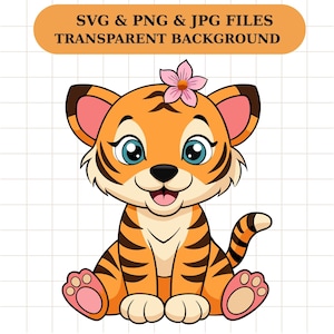 Cute Tiger Clipart, SVG - JPG and Transparent PNG, Printable Floral Tiger png, Cute Tiger svg, Digital Download, Cut Files Cricut, Tiger jpg