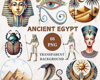 Watercolor Ancient Egypt Cliparts: Pyramids, Sphinx, Horus (66 PNG) (Digital Download)
