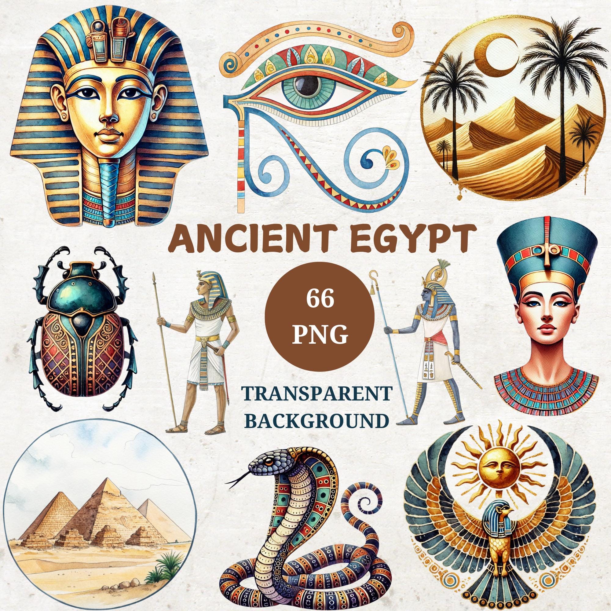 Watercolor Ancient Egypt Cliparts: Pyramids, Sphinx, Horus (66 PNG) (Digital Download)