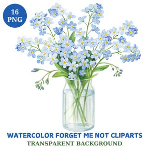 Paquete de imágenes prediseñadas de nomeolvides: Flores azules en acuarela (descarga digital)