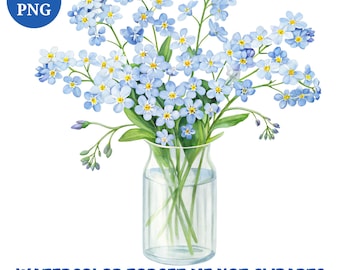 Vergissmeinnicht Clipart Bundle: Aquarell Blaue Blumen (Digitaler Download)