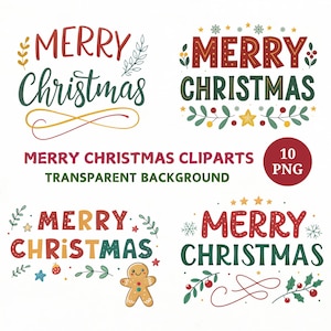 Paquete de imágenes prediseñadas de Feliz Navidad: diseños PNG festivos (descarga digital)