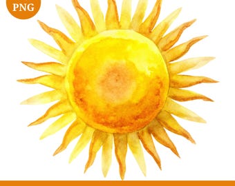 Clipart akwarelowy ze słońcem: Pakiet ręcznie malowanych obrazów PNG (do pobrania cyfrowego)