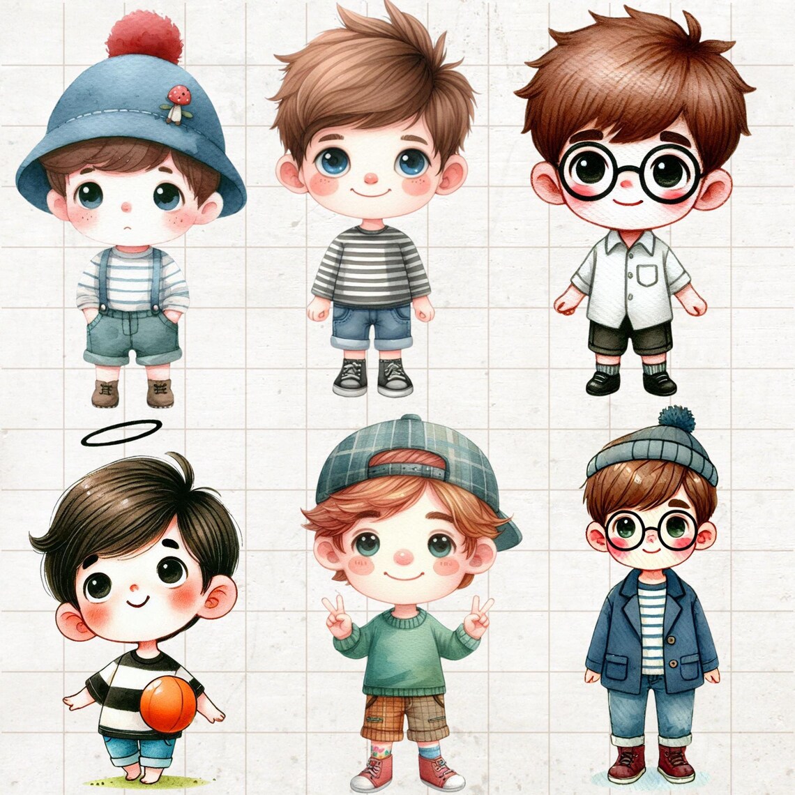 Watercolor Little Boy Clipart Bundle: 27 PNG Illustrations (digital ...