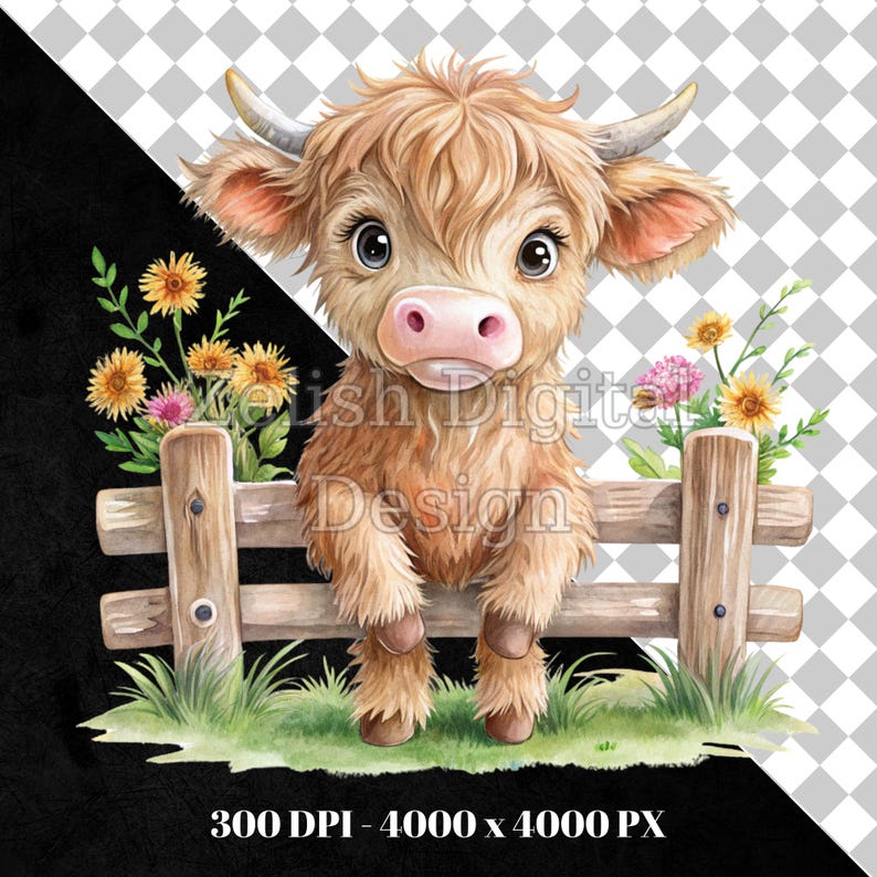 Watercolor Baby Highland Cow Clipart Bundle (PNG, JPG) - Etsy