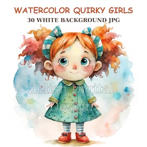 Watercolor Quirky Girl Clipart Bundle: Nursery Illustration (Digital Download)