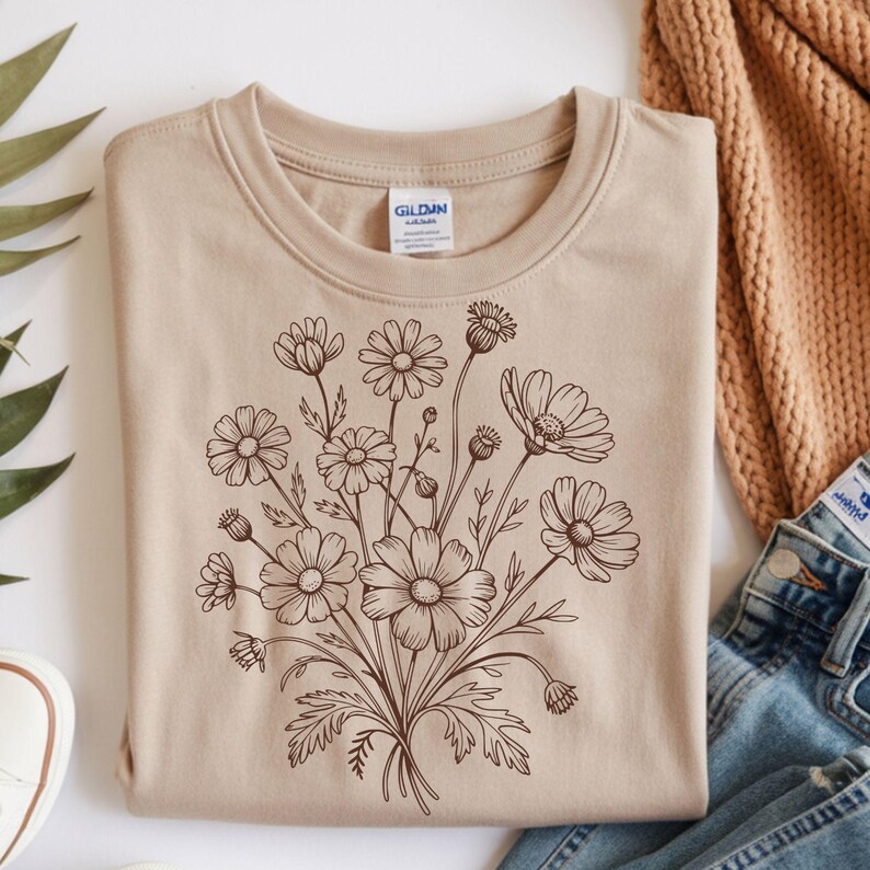 Wildflower SVG Bundle, Floral Line Art PNG, Boho Botanical Shirt Design ...