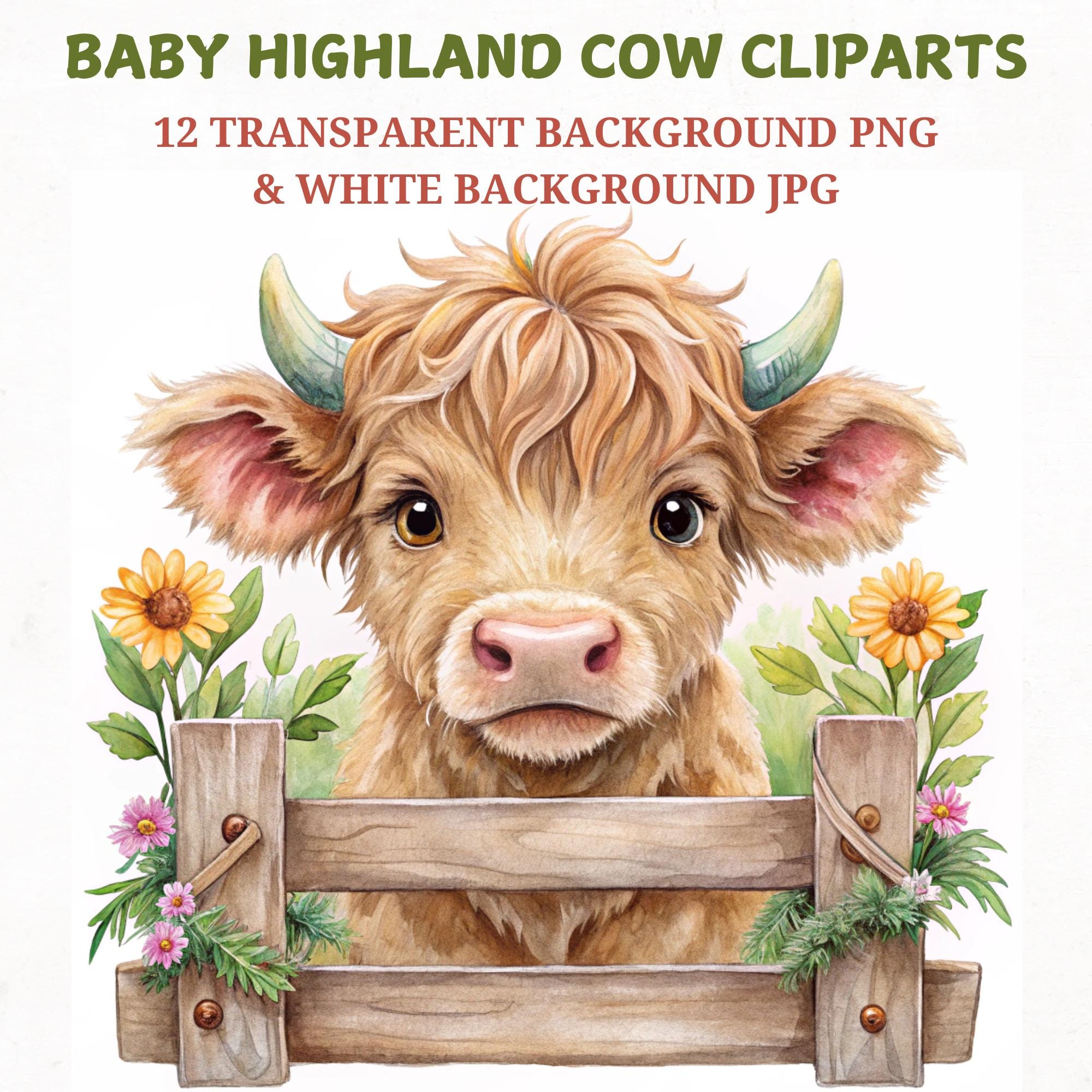 Watercolor Baby Highland Cow Clipart Bundle (PNG, JPG) - Etsy