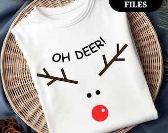 Oh Deer Clipart: SVG & PNG, Rudolph Reindeer Face, Christmas Design (Digital Download)