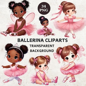 Ballerina Clipart Bundle: Pink Ballet Dancers, Nursery Decor (PNG, Digital Download)