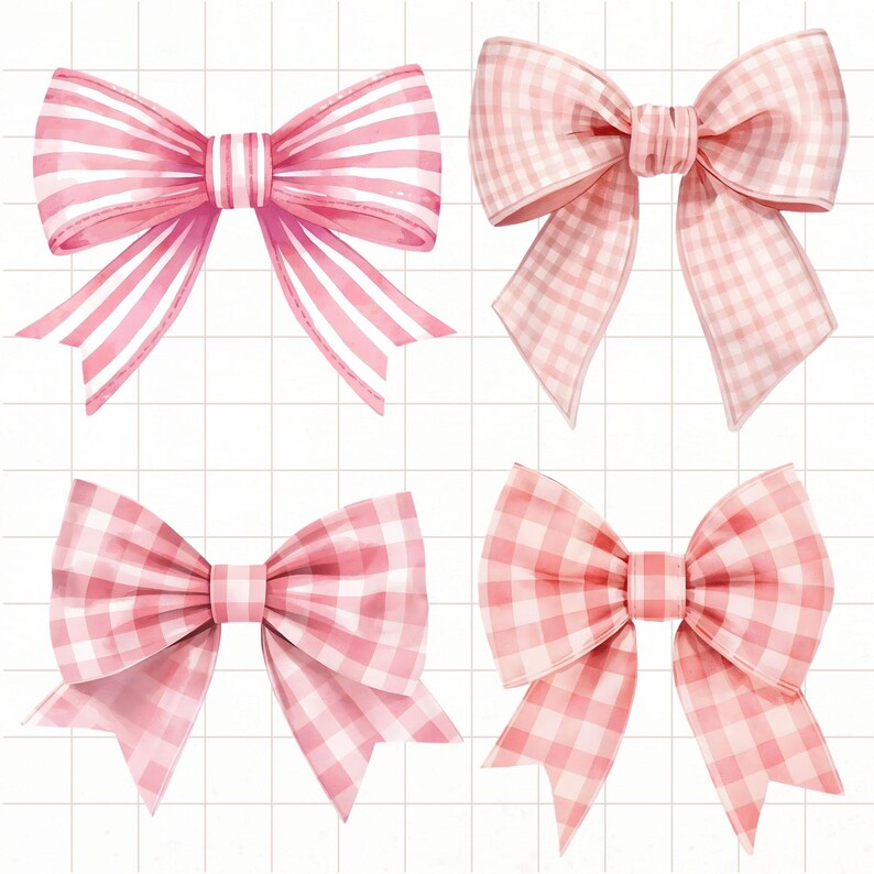 Watercolor Pink Ribbon Bow Clipart Bundle: Coquette PNG Designs ...