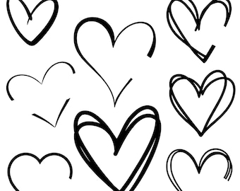 Sketch Heart SVG Bundle, Hand Drawn Valentine Designs (Digital Download)