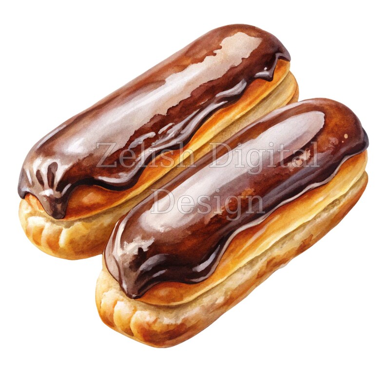 Watercolor Chocolate Eclair Clipart: Bakery Art (digital Download, 10 ...