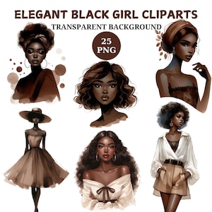 Elegant Black Girl Watercolor Clipart Bundle: 25 PNG Graphics