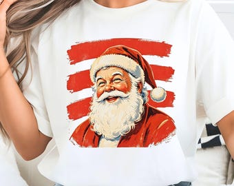 Striped Vintage Santa PNG, Retro Christmas Shirt Design (Digital Download)