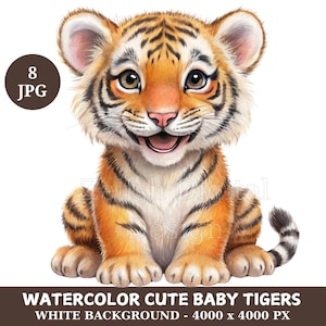 Watercolor Baby Tiger Clipart Bundle: Nursery Art (Digital Download)