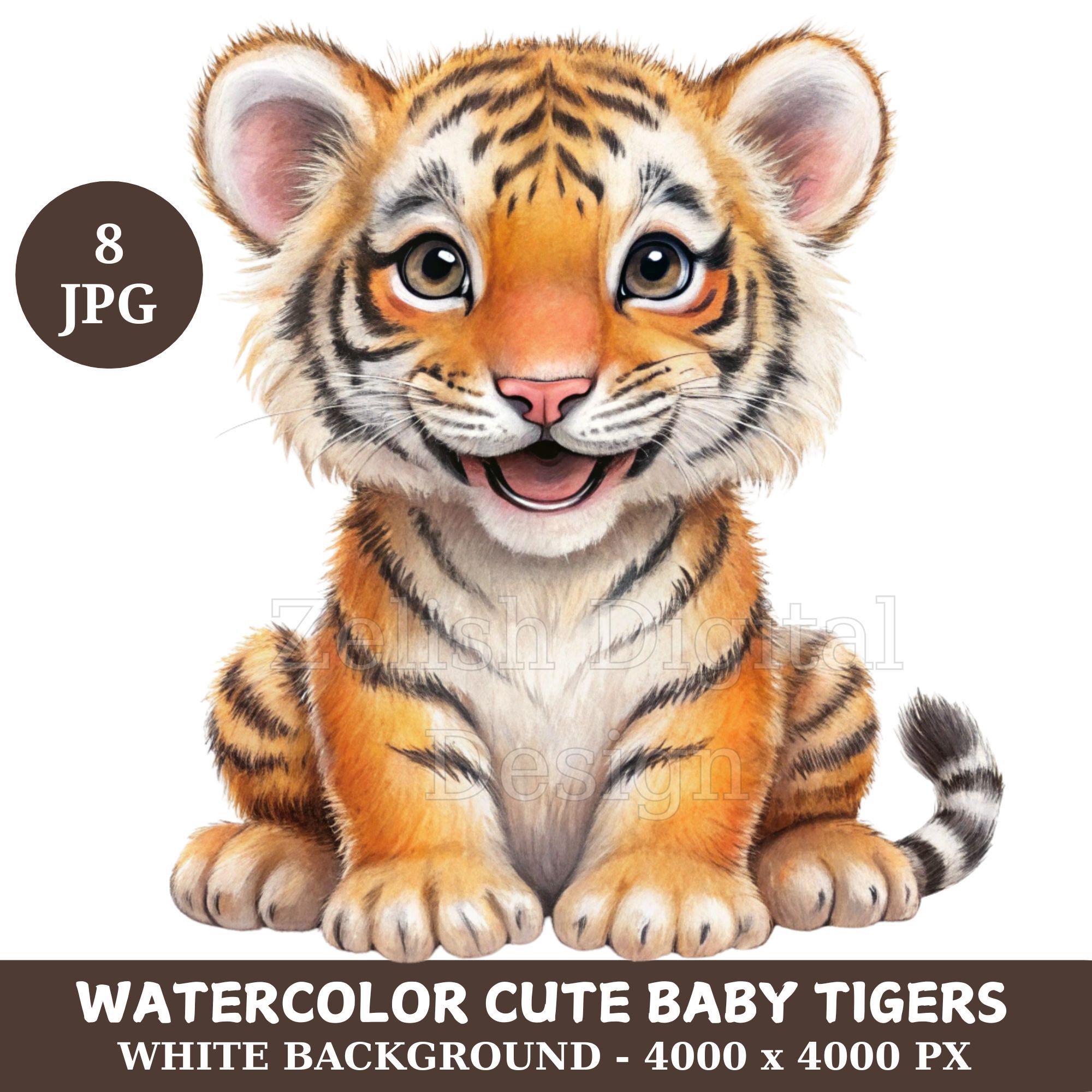 Watercolor Baby Tiger Clipart Bundle: Nursery Art (digital