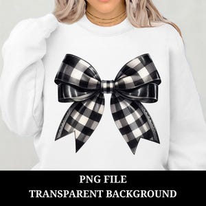 Black Checkered Bow PNG: Watercolor Buffalo Plaid Clipart (Digital Download)