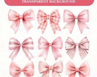 Watercolor Pink Ribbon Bow Clipart Bundle: Coquette PNG Designs (Digital Download)