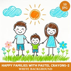 Happy Family Clipart Bundle: Pastel Crayon Style (Digital Download)
