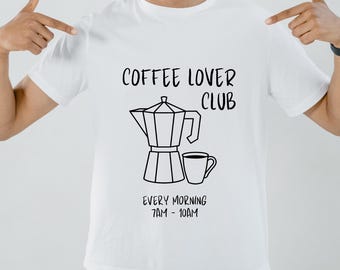 Coffee Lover Club Shirt: Minimalist Moka Pot Line Art (PNG)