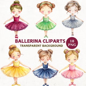 Watercolor Ballerina Clipart Bundle: 18 PNG Images for Nursery Decor, Digital Download