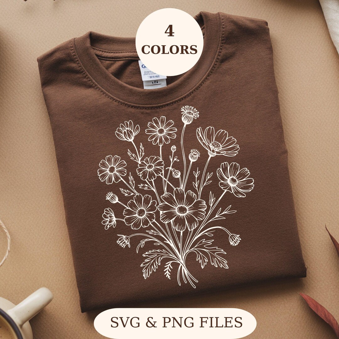 Wildflower SVG Bundle, Floral Line Art PNG, Boho Botanical Shirt Design ...