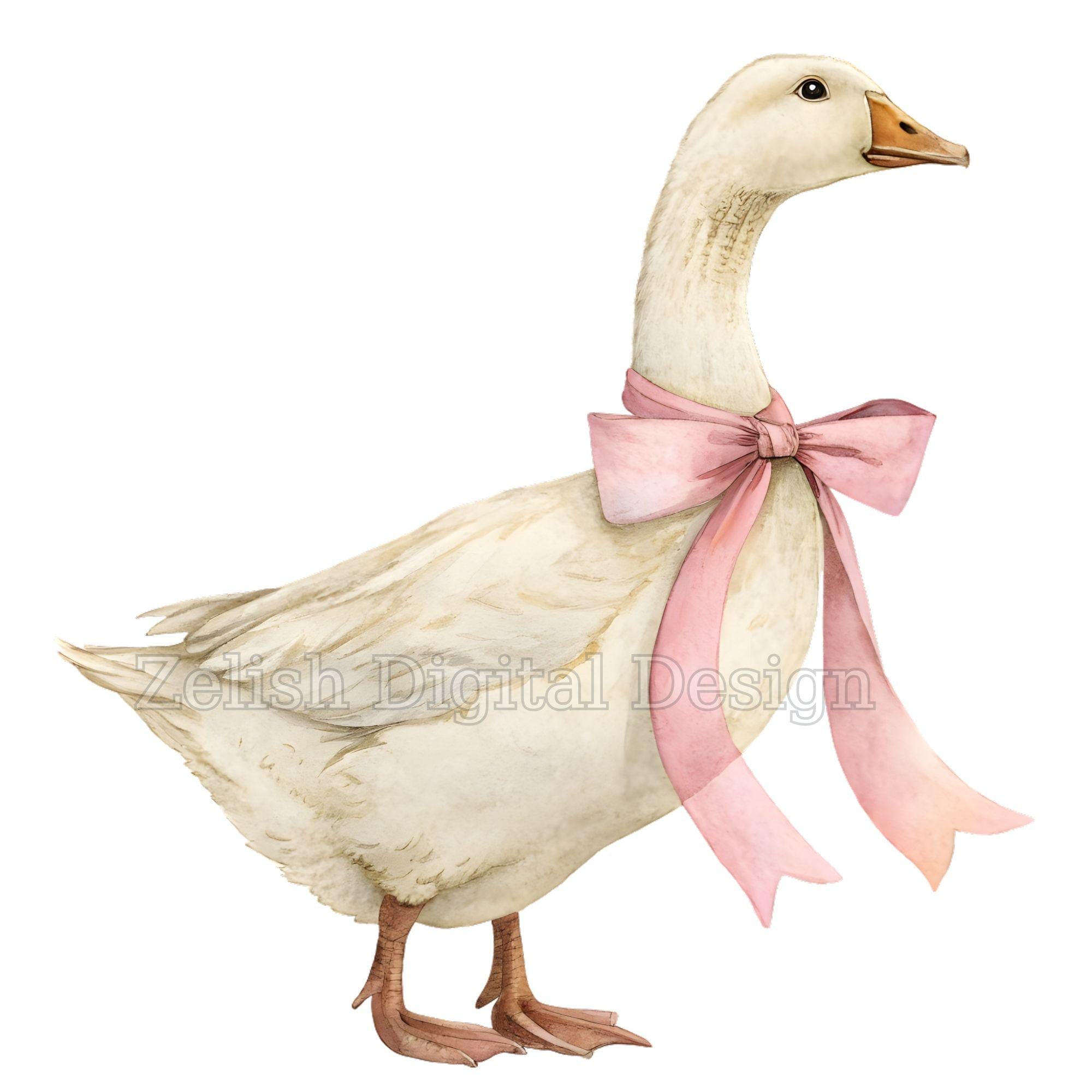 Watercolor Goose Pink Bow PNG Clipart, Nursery Art, Silly Goose ...