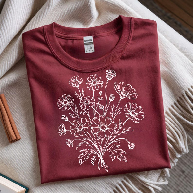 Wildflower SVG Bundle, Floral Line Art PNG, Boho Botanical Shirt Design ...