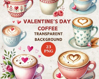 Valentinstag Kaffee Clipart: süßes Herz PNG Bundle (digitaler Download)