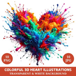 Colorful Heart Clipart Bundle, Vibrant Colorful Heart png, 10 High-Quality Designs, Love Art, Printables Heart Illustrations, Heart jpg