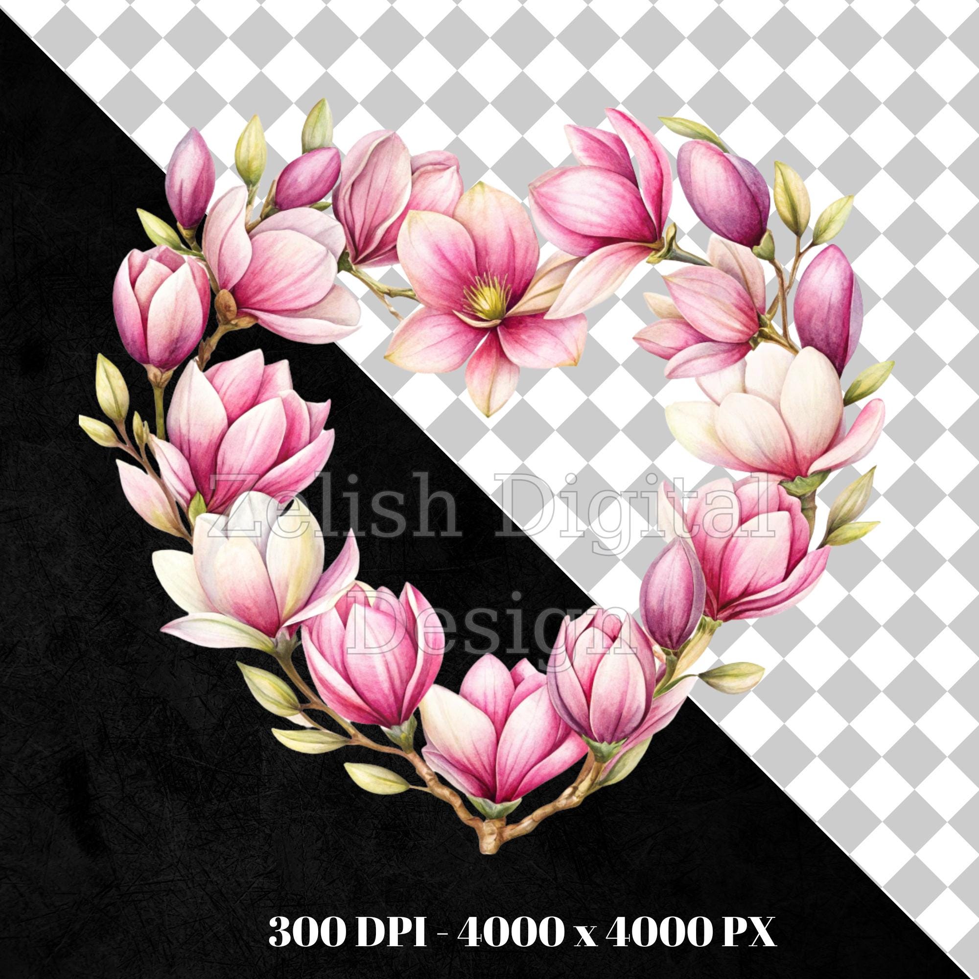 Watercolor Floral Heart Wreath Clipart: 10 PNG Bundle (digital Download ...
