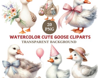 Watercolor Goose Clipart Bundle: 20 PNG Nursery Art (Digital Download)