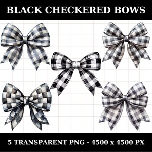Black Checkered Bow Clipart Bundle: Watercolor Buffalo Plaid PNG