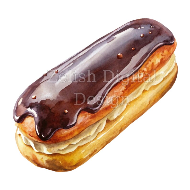 Watercolor Chocolate Eclair Clipart: Bakery Art (digital Download, 10 ...