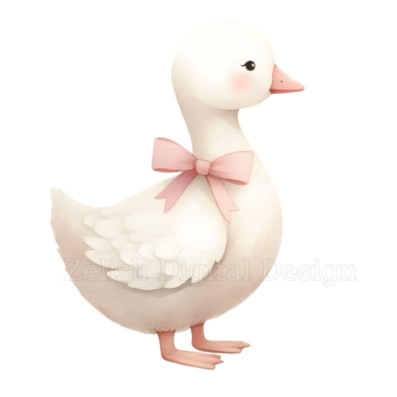 10 Watercolor Goose Pink Bow PNG Clipart Bundle, Nursery Art, Baby ...