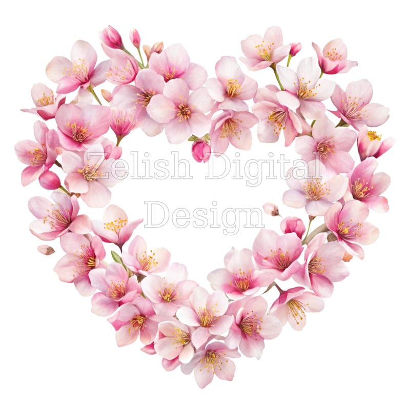 Watercolor Floral Heart Wreath Clipart: 10 PNG Bundle (digital Download ...