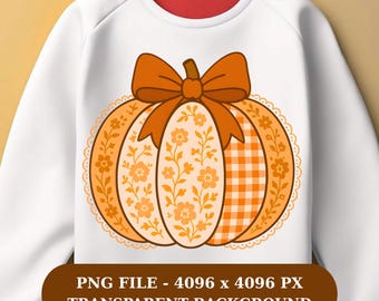 Floral Lace Pumpkin PNG: Vintage Autumn Clipart, Coquette Fall Design, (Digital Download)