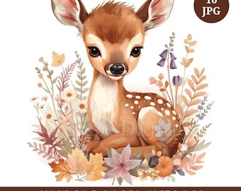 Watercolor Baby Deer Cliparts: 10 Nursery Fawn Illustrations, Digital Download