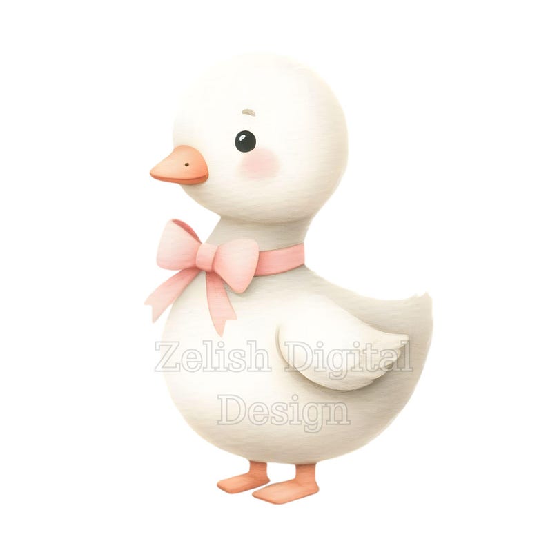 10 Watercolor Goose Pink Bow PNG Clipart Bundle, Nursery Art, Baby ...
