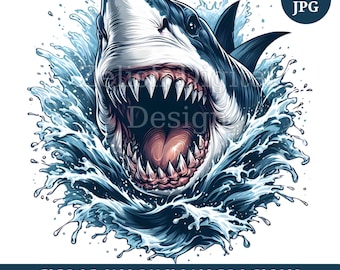 Fierce Shark Clipart Bundle: High-Resolution Shark Illustrations, Digital Download