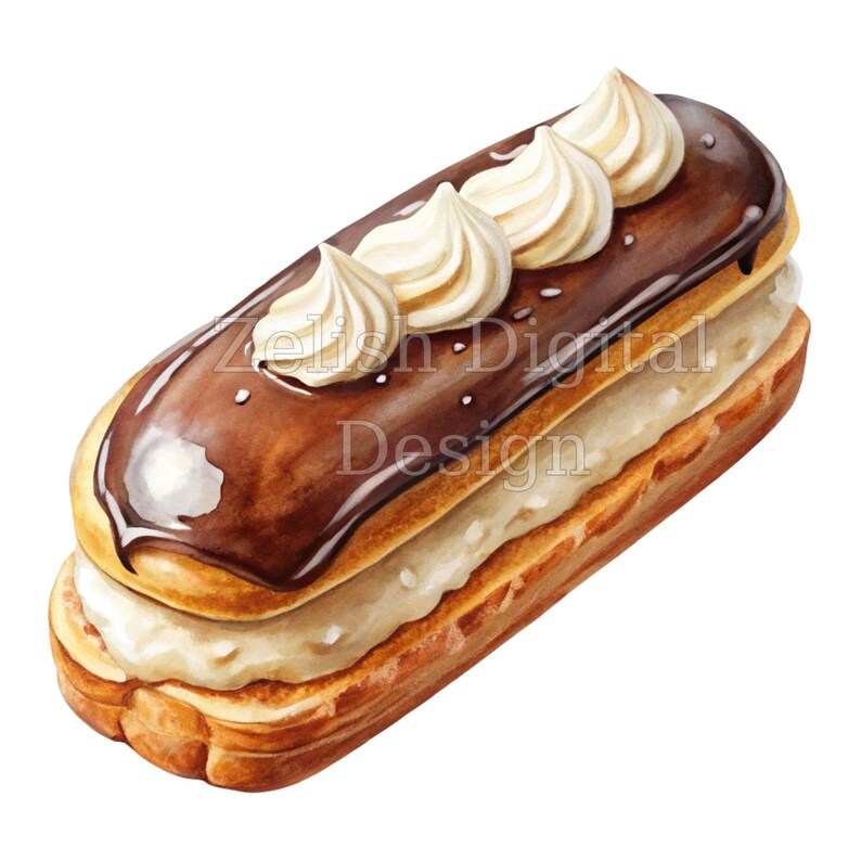 Watercolor Chocolate Eclair Clipart: Bakery Art (digital Download, 10 ...