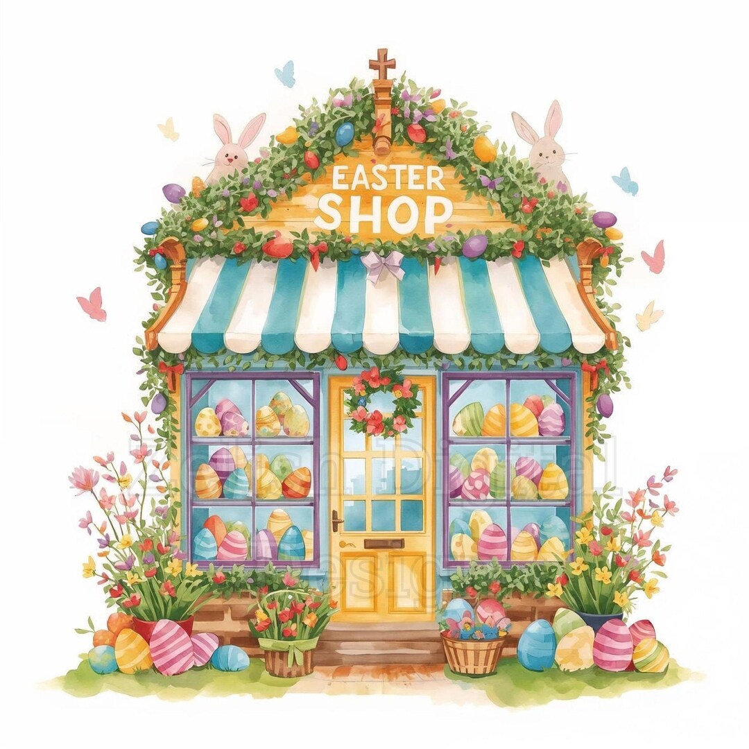 Watercolor Easter Shop Clipart Bundle, 10 Spring Storefront JPG ...