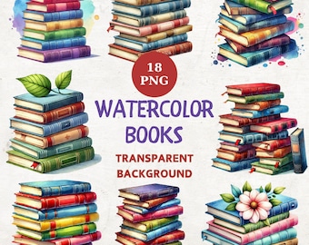Watercolor Book Stack Clipart Bundle: Reading & Education PNG Graphics (Instant Download)