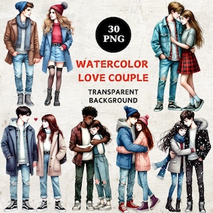 30 Watercolor Love Couple clipart bundle, Romantic Couples png, Love, Romantic relationship, Lovers, Romantic Teens, Valentine&#39;s day card