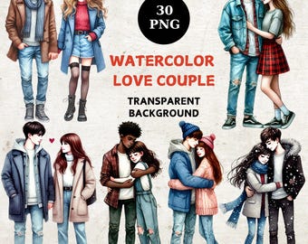 Watercolor Love Couple Clipart: Romantic Teens PNG Bundle (Digital Download)